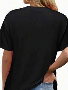 Printed With The Pattern Of Mother's Day, The Pure Short Sleeved T-Shirt Is Very Suitable For Women's Casual Elastic Tops. It Is An Ideal Choice For Daily Wear In Spring And Summer. It Is A Birthday Gift For Mothers And Sisters Tee - 黑色 - 查看 2