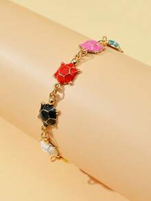 1 件时尚海洋风格海龟珐琅可调节绳手链，适合情人节、朋友、家庭聚会、礼物、女士日常佩戴