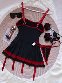 女士性感护士内衣蕾丝吊带裙和丁字裤，迷人紧身衣睡衣