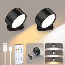 1/2PCS LED Wall Light With Remote Control – Magnetic LED Picture Light, Dimmable & Timer, 3 Lighting Modes, USB Rechargeable, Easy-Mount Round Wall Decor For Artwork Display & Ambient Lighting