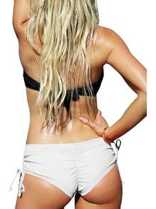 Women's Sexy Boyshort Bikini Bottom Side Tie Cheeky Swimsuit Bottoms Ruched Tankini Swim Shorts - 白色 - 查看 1