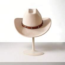 Cowgirl Hats For Women Men Retro Felt Fedora Hat Wide Brim Jazz Hat With Tie-Up Belt - Màu be - Xem 5