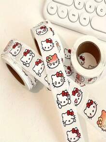 Sanrio Rollo de 500 piezas de pegatinas de Sanrio Hello Kitty - Pegatinas mate de colores reutilizables, aptas para scrapbooking, envoltorios de regalo, recuerdos de fiesta, manualidades DIY - Diseño de dibujos animados lindos con lazo rojo y detalles de bigotes, pegatinas para recuerdos de fiesta | Pegatinas de colores | Cinta decorativa Útiles escolares, Vuelta al cole