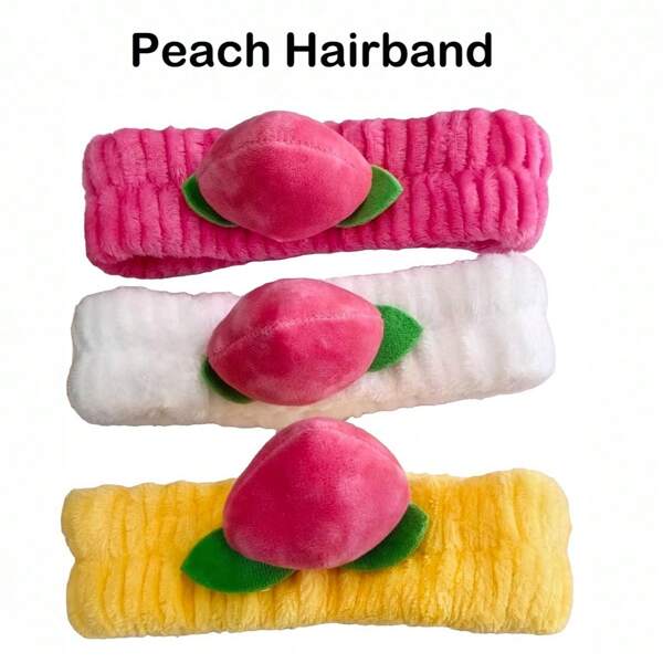 Serre-tête coréen pêche, serre-tête en peluche mignon, bandeau de soins de la peau élastique, bandeau anti-frisottis pour le maquillage, serre-tête large pour femmes, accessoire de cheveux de pêche kawaii, bandeau de spa à la maison, bandeau élastique polyvalent, bandeau en forme de cœur féminin, bandeau coréen de relevage de la couronne