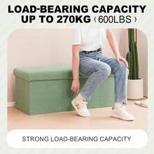 Storage Ottoman Bench Sherpa Ottoman Foot Rest, Foldable Boucle Ottomans Large Storage Box Entryway Bench For Dorm, Green 43.3'' X 15'' X 15'' - 薄荷綠 - 查看 7