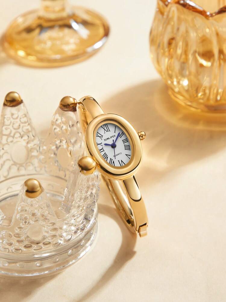 SUNLIFEX Brand Light Luxury High-Level Sense Of Small Bracelet Ladies Quartz Watch Exquisite Oval Dial Roman Numerals Suitable For School Work Party Party Various Occasions Send To Family Send To Girlfriend Gift First Choice - one-size - View 2