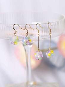 2 pièces Boucles d'oreilles pendantes élégantes et colorées avec fleurs d'hortensia en cristal faites à la main pour un port quotidien pour femmes