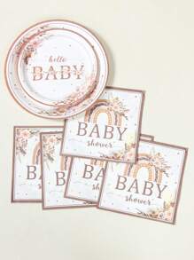 40 件/套“hello Baby Boho”波西米亚主题性别揭秘派对一次性餐具套装，波西米亚主题花朵图案婴儿送礼会一次性纸质餐具，适用于新生儿派对 1 岁生日派对、家庭活动、性别揭秘装饰用品