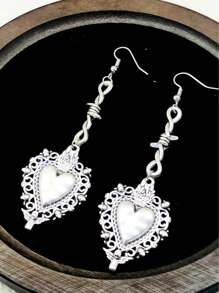 1 Pair Vintage Gothic Style Silver-Color Skull, Heart, Thorn Pendant Earrings