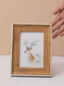 1pc 5-Inch Imitation Wooden Photo Frame With Replaceable Picture Core, Table Arrangement And Random Photo Paper Card Display Stand, Suitable For Home Decoration, Birthday And Graduation Gifts.