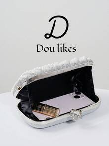 珍珠装饰派对手拿包，优雅旗袍手提包，高端订婚钱包，适合正式场合 - 銀色 - 查看 8