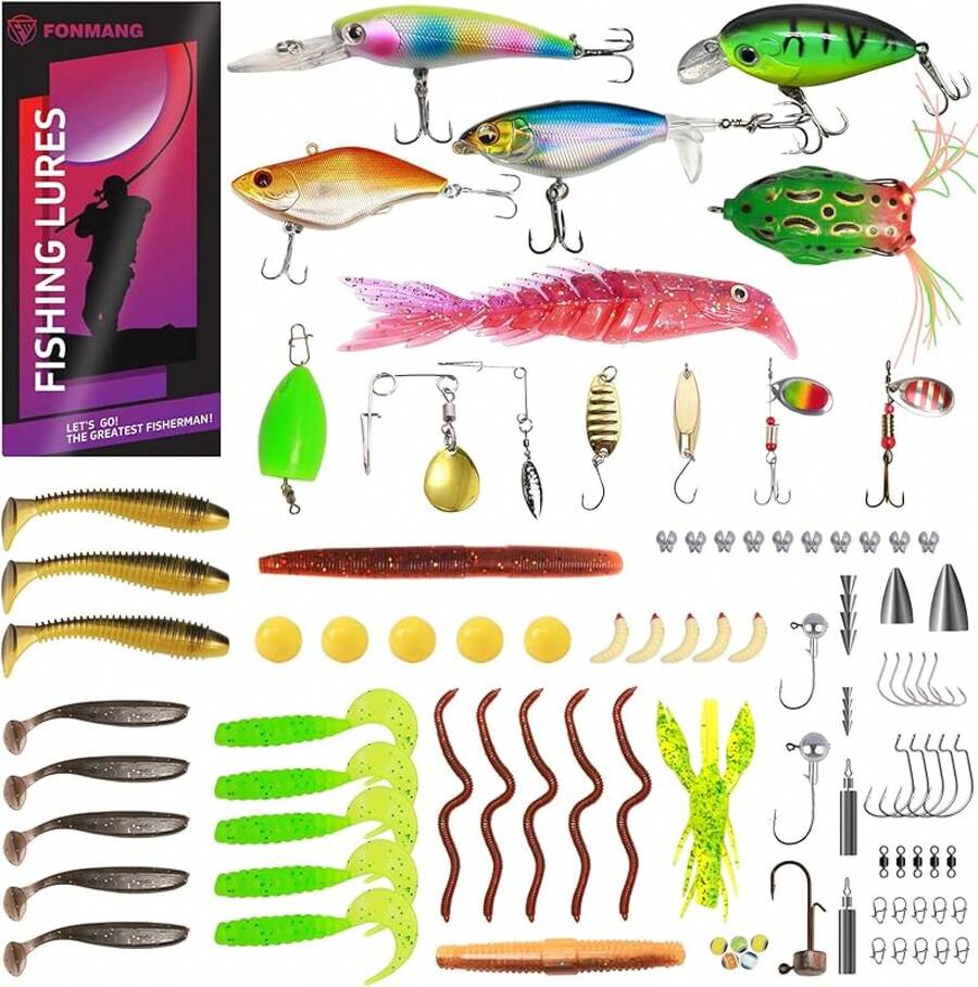 322-Piece Fishing Lures Kit - Spinner Baits/Jig/Frog, Fishing Tackle Box With Tackle Included, Soft Bait/Hooks/Weights, 2024 Fishing Gear Lure Kit Gift For Men Freshwater Bass Trout - B-153pcs Freshwater Fishing Kit - View 1