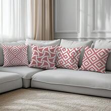 6 件套简约粉色和白色抽象几何图案靠垫套，单面印花柔软桃色天鹅绒材质，45 * 45 厘米枕套，适用于家庭卧室客厅装饰，装饰靠垫礼物 - 彩色 - 查看 7
