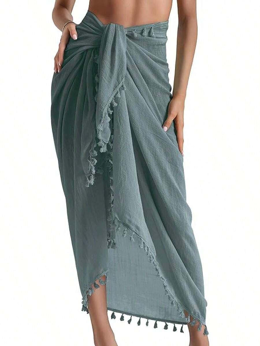 Eicolorte Sarong Cover Up Womens Beach Cover Up Bikini Bathing Suit Swimsuit Swimwear Coverup Sarong Pareo Wraps Women - Gray - 查看 1