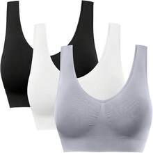 Sports Bras For Women, Seamless Comfortable Yoga Bra With Removable Pads - 04-3包黑白灰 - 查看 1