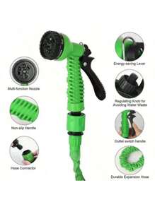 3 vezes extensão expansão tubo de água após passagem de água, irrigação de alta pressão lavagem carro sprinkler tubo encolhimento mangueira de jardim pistola ferramenta, equipamento de rega