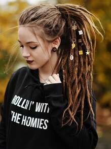 80PCS Golden Hair Accessories For Braids, Aluminum Dreadlocks, Dreadlocks Hair Accessory Sets, Metal Bracelets Dreadlocks, Braid Hair Jewelry, Hair Bands, For Decorating Women And Men's Hair ,Flat Claw Clip, Claw Clips, Clips For Hair, Hair Slide, Hair Claws
