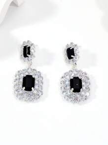2pcs Minimalist Square Geometric Rhinestone Earrings, Rhinestone Wedding & Party Eardrops For Women