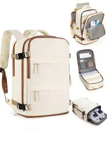 Lightweight Laptop Travel Backpack, Lightweight Schoolbag, Large Capacity Business Work Bag For 15.6-Inch Laptop,Carry-On Travel Backpack For Men Women, No Check-In, School Bag Backpack With Shoe Compartment, Nylon Material, For Men, Women, Outdoor Leisure, Business Trip, Short Trip, Computer Backpack Fits 15.6/16.1 Inch Laptop, Casual Style, Perfect For Daily Commute, Commuter Backpack, Vacation Style - Beige - View 2