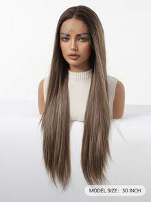 13x4 High Definition Transparent Lace Front Wig - 30 Inch Synthetic Heat Resistant Fiber Long Straight Brown Hair Wig, Comfortable & Breathable - Suitable For Daily Wear, Parties, Creating Elegant Feminine Looks (Due To Differences In Individual Display Devices And Variations Between Natural And Indoor Lighting, There Might Be A Slight Color Variation Between The Picture And The Physical Item.) - Brown Ombre - View 5