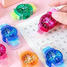 Sacapuntas con forma de reloj, 3 en 1, con borrador y cepillo de limpieza, multifuncional para útiles escolares (color aleatorio)