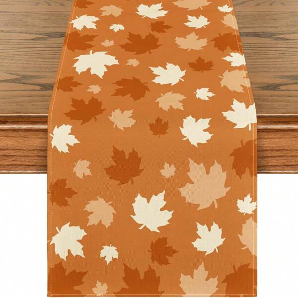 Orange Maple Leaf Autumn Table Runner, Seasonal Fall Kitchen Dining Table Decor, Home Party Decoration