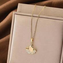1 pieza Collar con colgante minimalista de ojo de gato, piedra y hoja de ginkgo, joyería adecuada como regalo para amigos o uso personal - collar - Ver 11