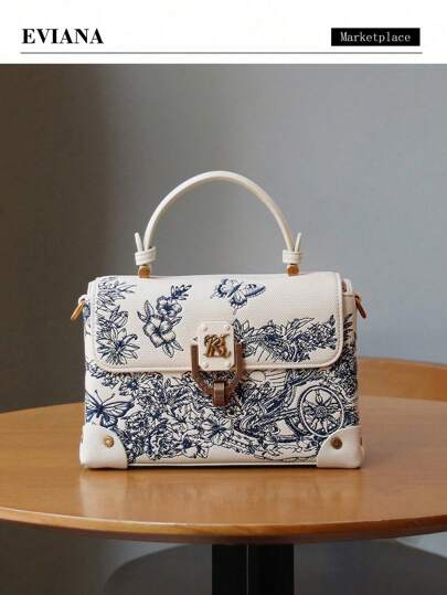 Bolso cuadrado pequeño de lujo de diseño exclusivo de alta calidad, con bordado, de piel, color blanco, bolso de mano compacto y elegante, bolso de hombro y bandolera, con diseño de cierre especial