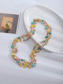 1pc Colorful Shell Crystal Beads Layered Necklace/Sweater Chain, Multi-Color Versatile Summer Vacation Style