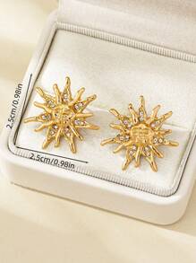 1 Paar modische, ausgefallene Kristall-besetzte goldene Sonnenförmige Ohrringe für Frauen, eleganter Schmuck