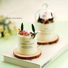 1pc Natural Floral Scented Candle, Made Of Soy Wax With Dried Flowers, Suitable For Bedroom, Room, Office Decor. Exquisite Fragrance Gift For Holidays, Parents, Friends (Random Label)