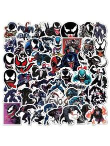 50Pcs Marvel Official Venom Character Collection PVC Stickers Office Marking Labels Luggage Computer Cell Phone Mug Desktop DIY Self Adhesive Stickers The Gift Of Christmas Halloween The Best Gift For Your Family - Black - View 1