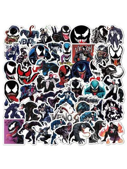  50Pcs Marvel Official Venom Character Collection PVC Stickers Office Marking Labels Luggage Computer Cell Phone Mug Desktop DIY Self Adhesive Stickers The Gift Of Christmas Halloween The Best Gift For Your Family