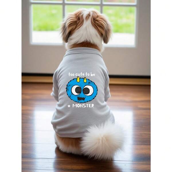 1 nouveau vêtement pour animal de compagnie, t-shirt gris avec imprimé de monstre bleu, protection solaire d'été, respirant, anti-moustique
