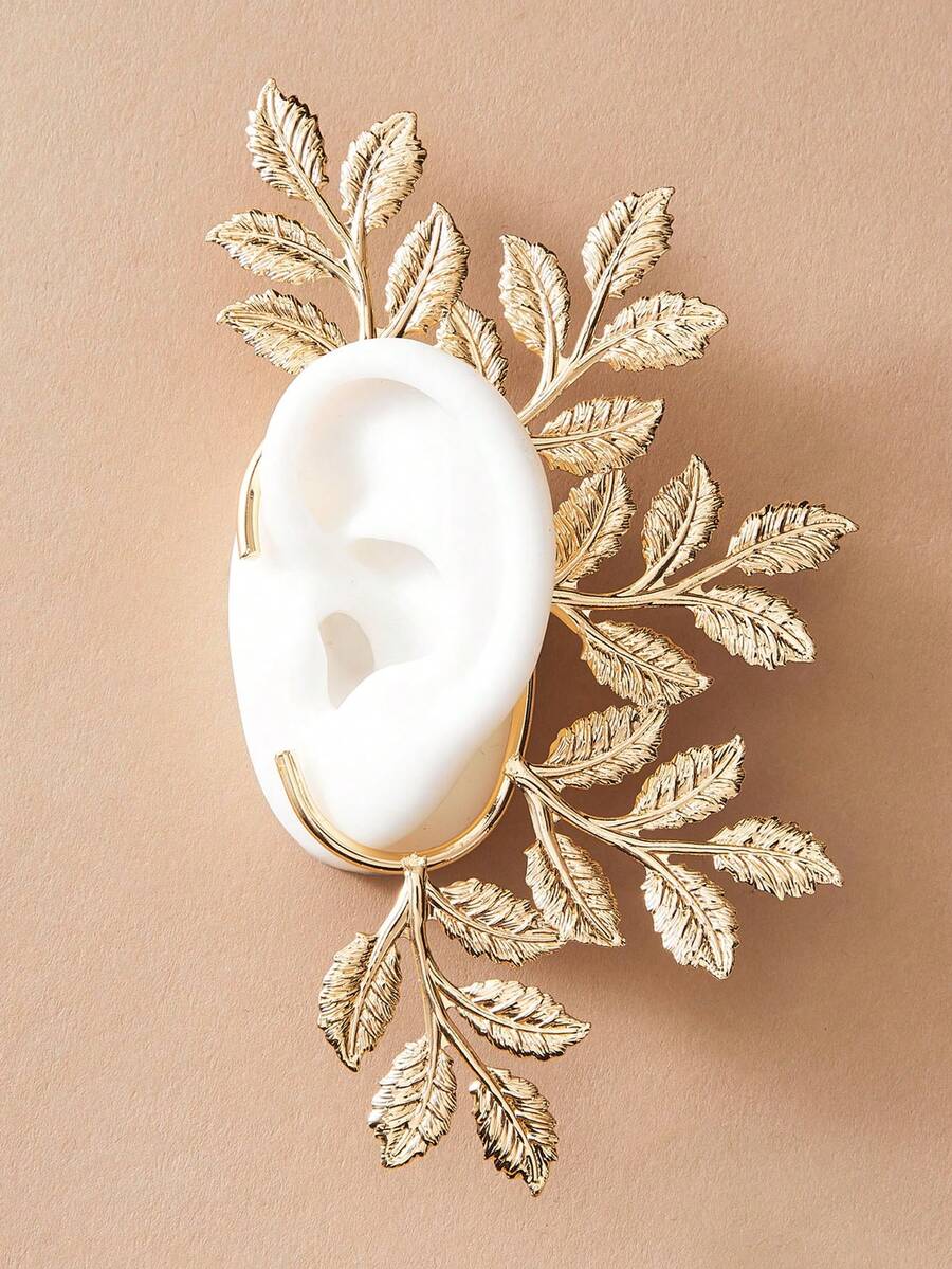 1pc Fashionable Leaf Design Clip-On Earrings For Women - Yellow Gold - View 1