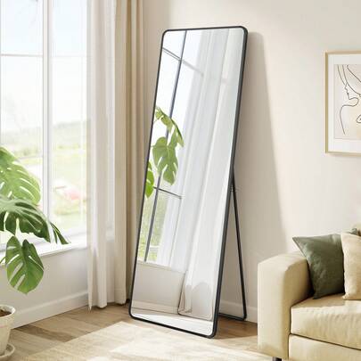 SONGMICS Ganzkörperspiegel, 150x 40 cm, rechteckiger Standspiegel, Rahmen aus Aluminiumlegierung, Hartglas, für Schlafzimmer, Wohnzimmer, Garderobe,tintenschwarz