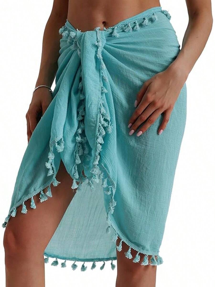 Eicolorte Sarong Cover Up Womens Beach Cover Up Bikini Bathing Suit Swimsuit Swimwear Coverup Sarong Pareo Wraps Women - 藍色(短款) - 查看 1