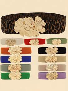 1 stuk Boheemse bloemenriemen voor dames, modieuze brede elastische tailleband voor dames, meisjesjurk, bruiloft, feest, vintage cinch, elastische riemen voor jurken, kledingaccessoires, goud, rood, blauw, luipaard, zwart, groen, paars, oranje, roze, wit, riem voor dames, zomer, school