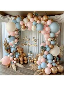 146 Pieces Balloon Arch Kit, Pink And Blue Balloons, Metal Gold Sand Color White Balloons, Latex Balloon Strings, For Simea Bachelorette Party Bride Party Baby Shower Decoration Bear Theme Party Decoration Wedding Decor