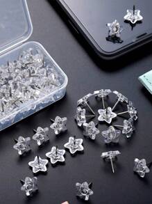 200/100pcs/20pcs, Large Size 50pcs, Transparent Five-Pointed Thumbtacks, Cork Wall Nails, Special-Shaped Thumbtacks, Transparent Thumbtack Art Student Painting Large Extension Creative Cute Thumbtack Office Supplies