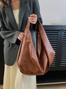 新款女士单肩托特包复古休闲大容量腋下软皮背包