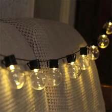 1 Peça Luzes de Corda em Formato de Globo Retrô Transparente Alimentadas por Energia Solar e com 8 Modos, Adequadas para Decoração do Jardim, Decoração da Barraca de Camping, Iluminação Externa para Casamento e Feriados, Decoração de Outono e Decoração Externa da Casa
