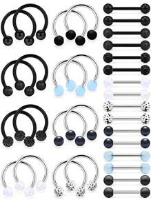 AVYRING 32 Stücke Brustwarzen-Piercings 14G Edelstahl-Zungenbarren, geistige Brustwarzenbarren, Brustwarzenringe, Barbells, Brustwarzen-Piercing-Schmuck für Frauen und Männer, 14mm silber, pink, schwarz