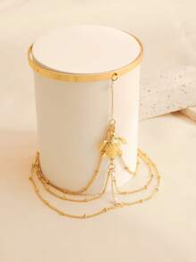 A Simple And Versatile Women's Arm Decoration, Street Racket, Open Mouth Bracelet, Shell Tassel Chain Pendant, Beach Decoration, Wedding Decoration, Arm Bracelet(Random Version)