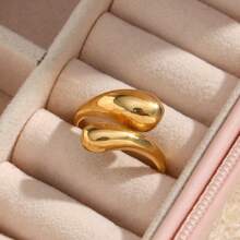 1 Pc Elegant And Fashionable Elegant Stainless Steel Polished Drop-Shaped Double-Layer Irregular Gold Ring Is Suitable For Ladies To Wear Daily.