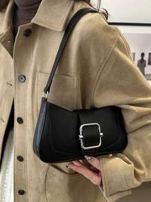 复古单肩腋下包，法棍设计便携包，日常收纳钱包手机包必备，轻巧便捷 - 黑色 - 查看 9