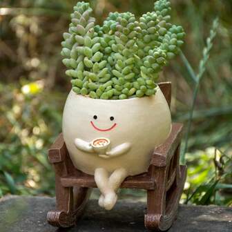 Small Face Flower Pots Cute Planter, Funny Rocking Chair Succulent Planters For Indoor Outdoor Plants, Head Planter Flower Pot Gifts Plant Lovers