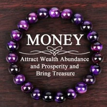 Tiger Eye & Purple Bead Bracelet For Wealth, Abundance & Prosperity - Elastic Stretch Beads With Clear Crystal Accents, Unisex Spiritual Jewelry Gift For Men & Women, Fashion Accessory |   Elegant Bead Design |   Elastic Stretch Bracelet, Tiger Eye Jewelry