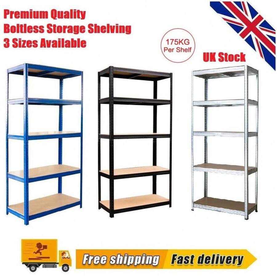 Heavy Duty Boltless 5 Tier Racking Shed Garage Shelving Storage Shelves Steel Unit Metal Organiser - Galvanised - View 1