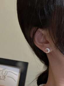 S925 Sterling Silver Minimalist Moon Stud Earrings For Women, Small & Unique, Lightweight Luxury Versatile Earrings